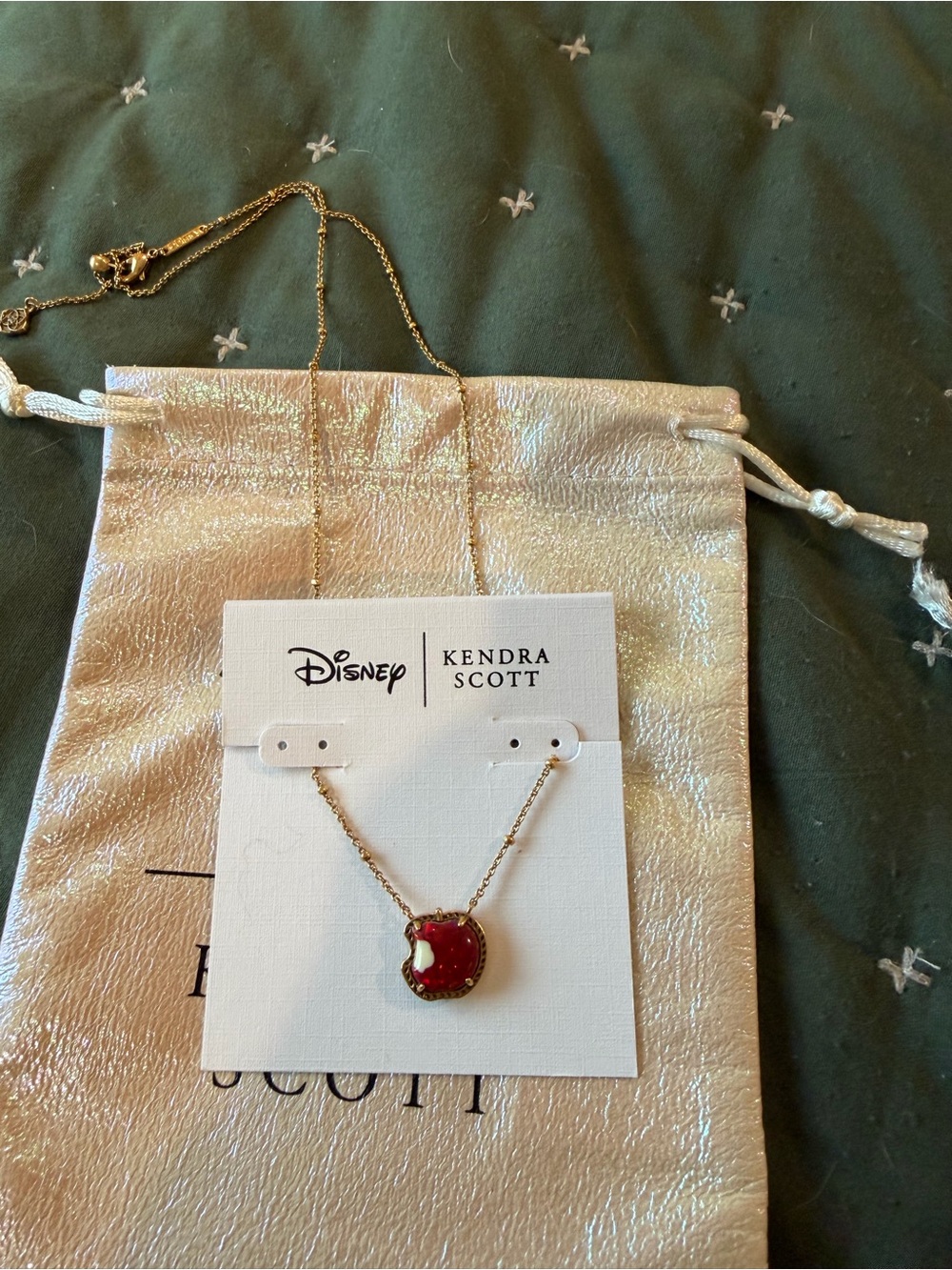 Kendra Scott x Disney Snow White Gold Necklace with Red Apple Pendant